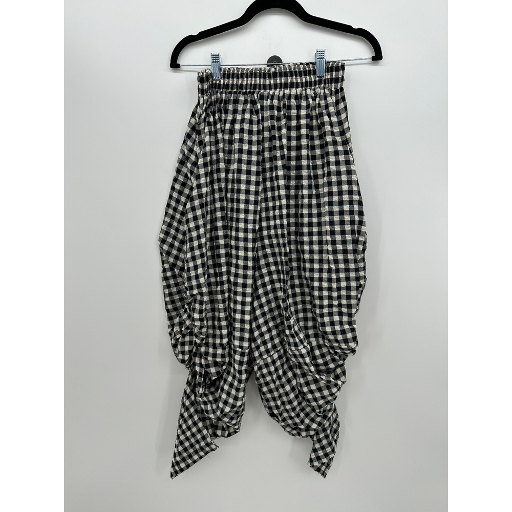 Gingham Harem Pants Black White Checkered Cotton Sz L Boho Festival Hippie